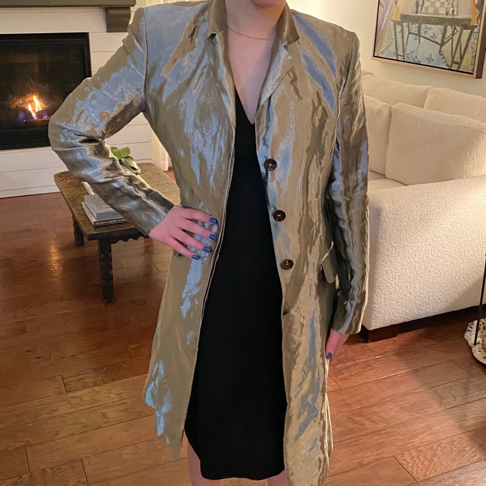 Etro Milano crinkle metallic coat silk lining